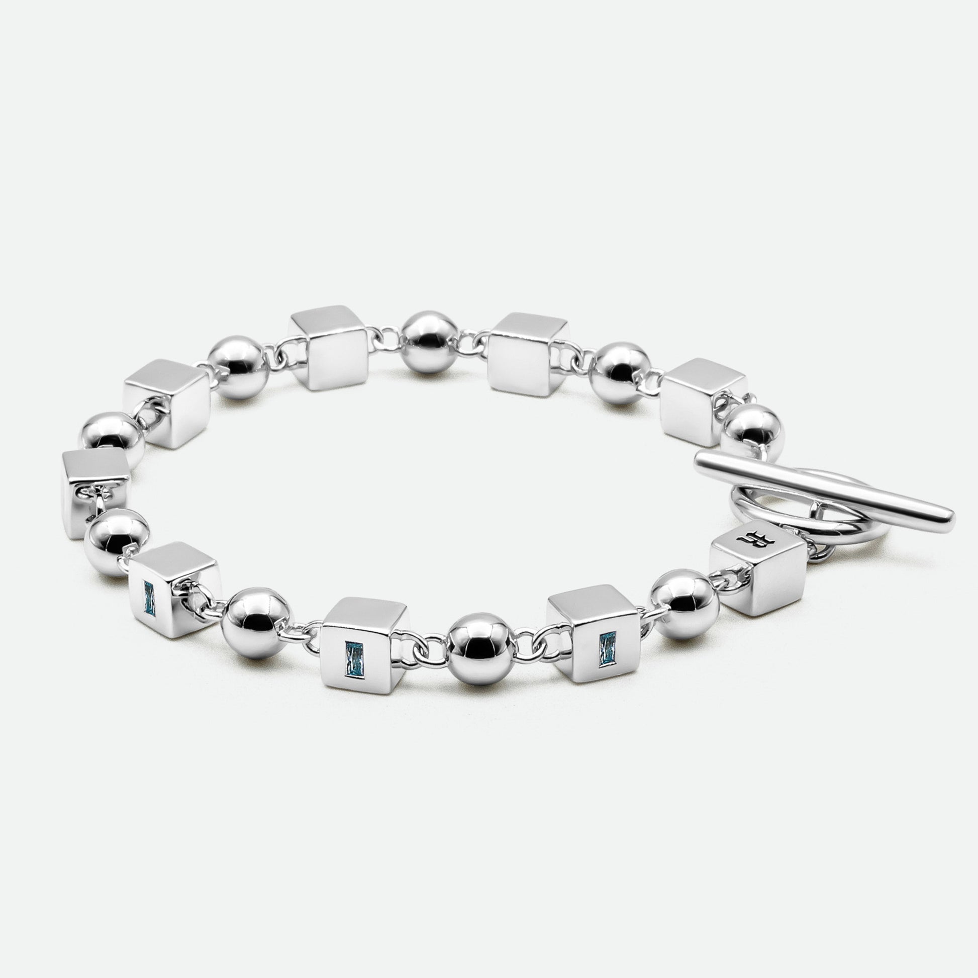 Topaz Bracelet featuring 6mm ball bearings and blue topaz-set cubes