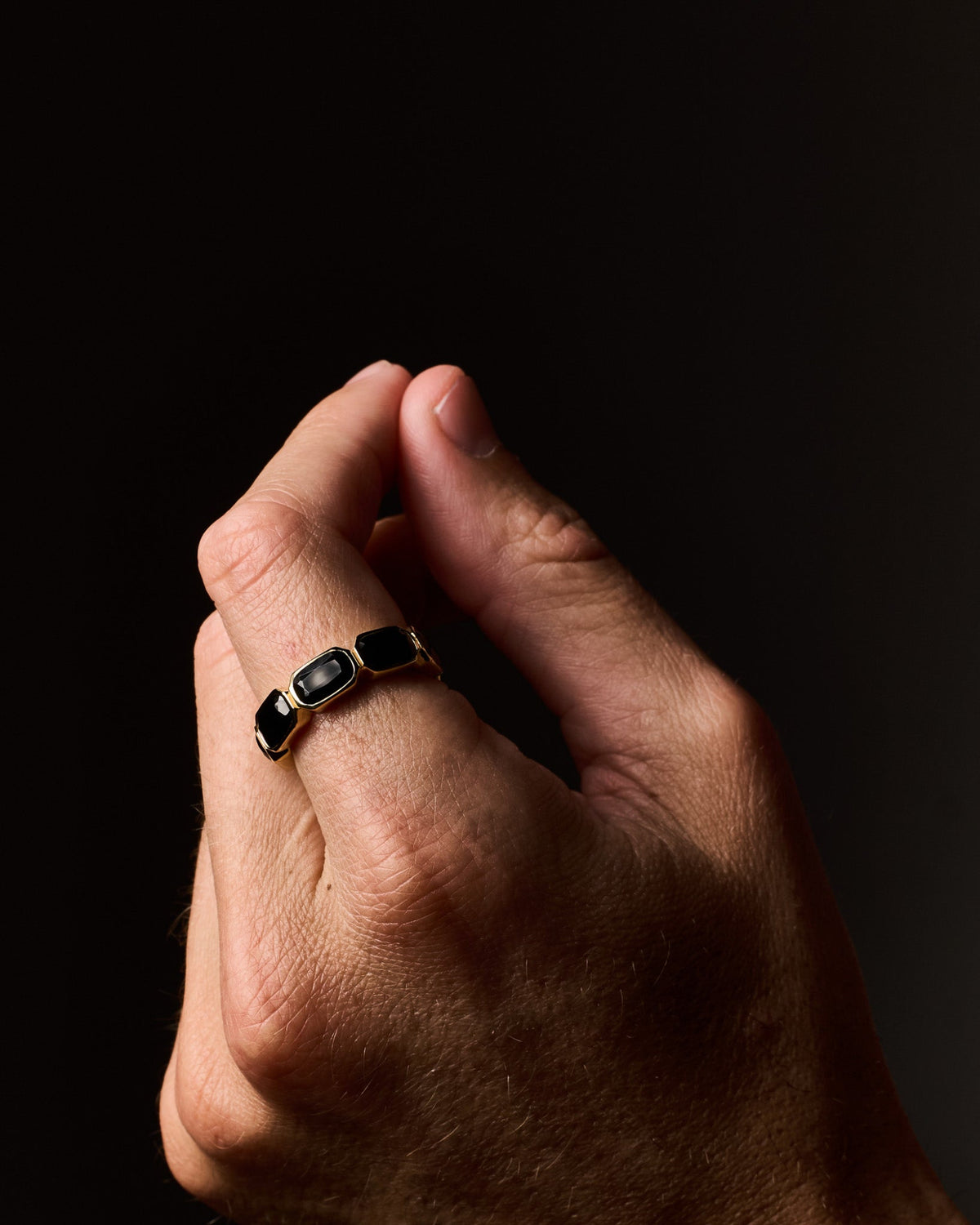 Haven Onyx Gold Ring handcrafted from solid 925 sterling silver with a premium 3.5 micron 18K gold vermeil finish.