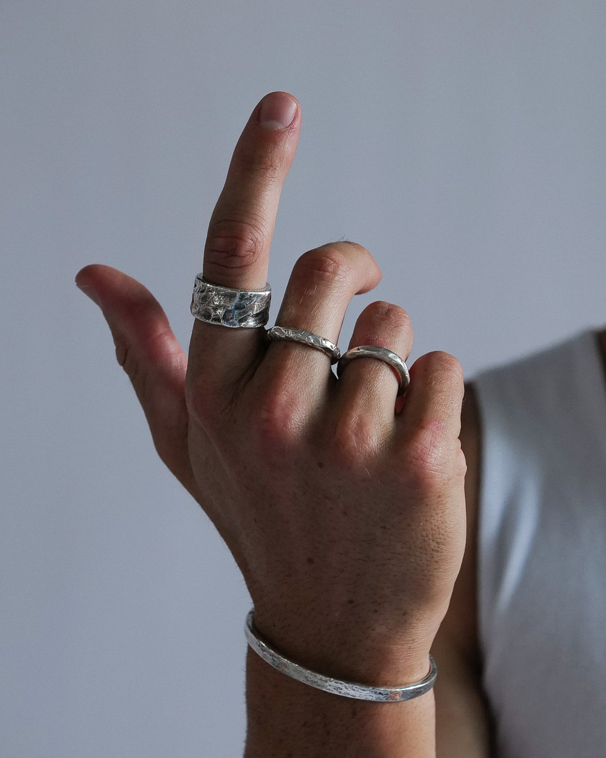 Hugo Ring handcrafted from solid 925 sterling silver with an organic textured finish.