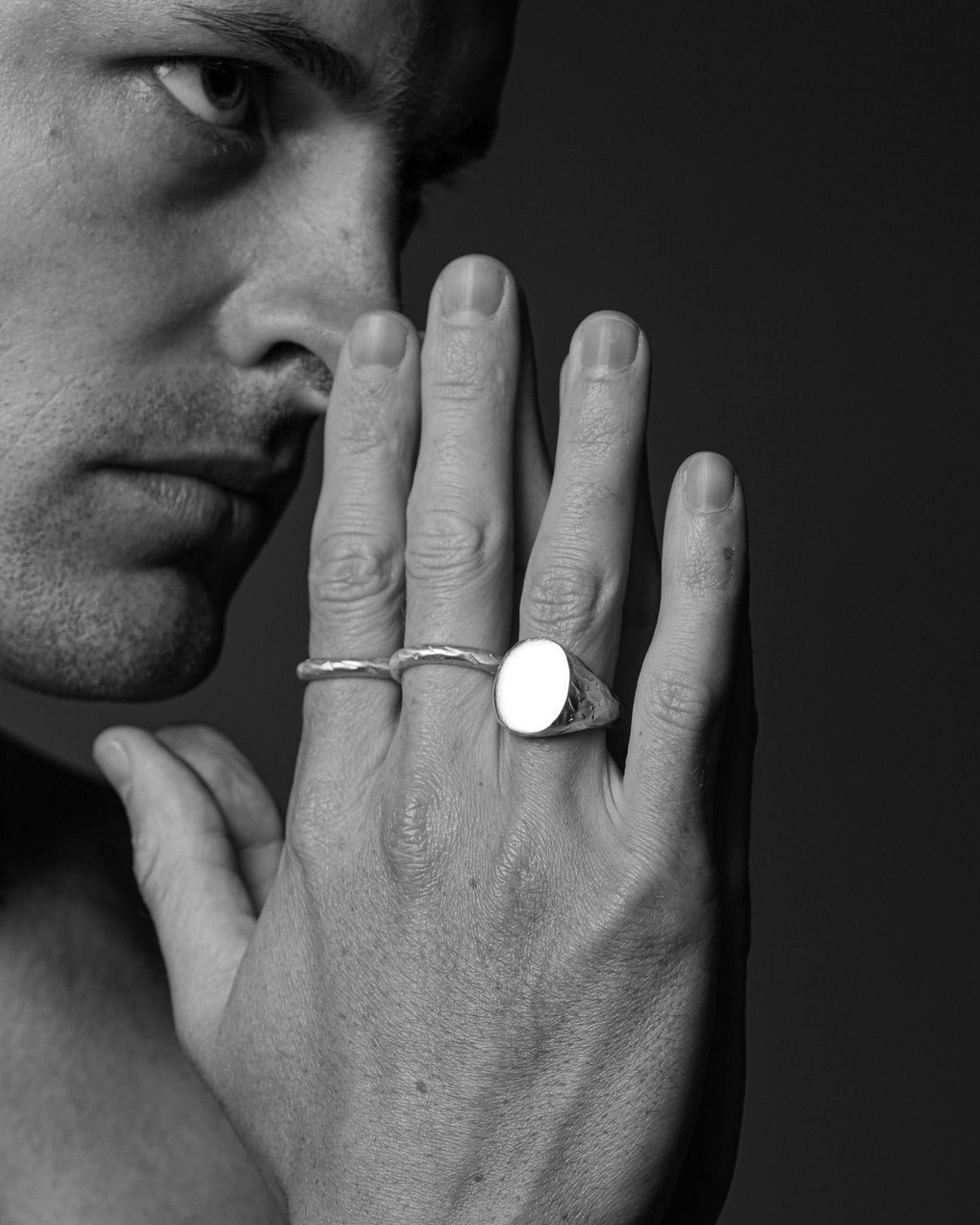 Model wearing the Jasper 3.0 Ring handcrafted from solid 925 sterling silver.