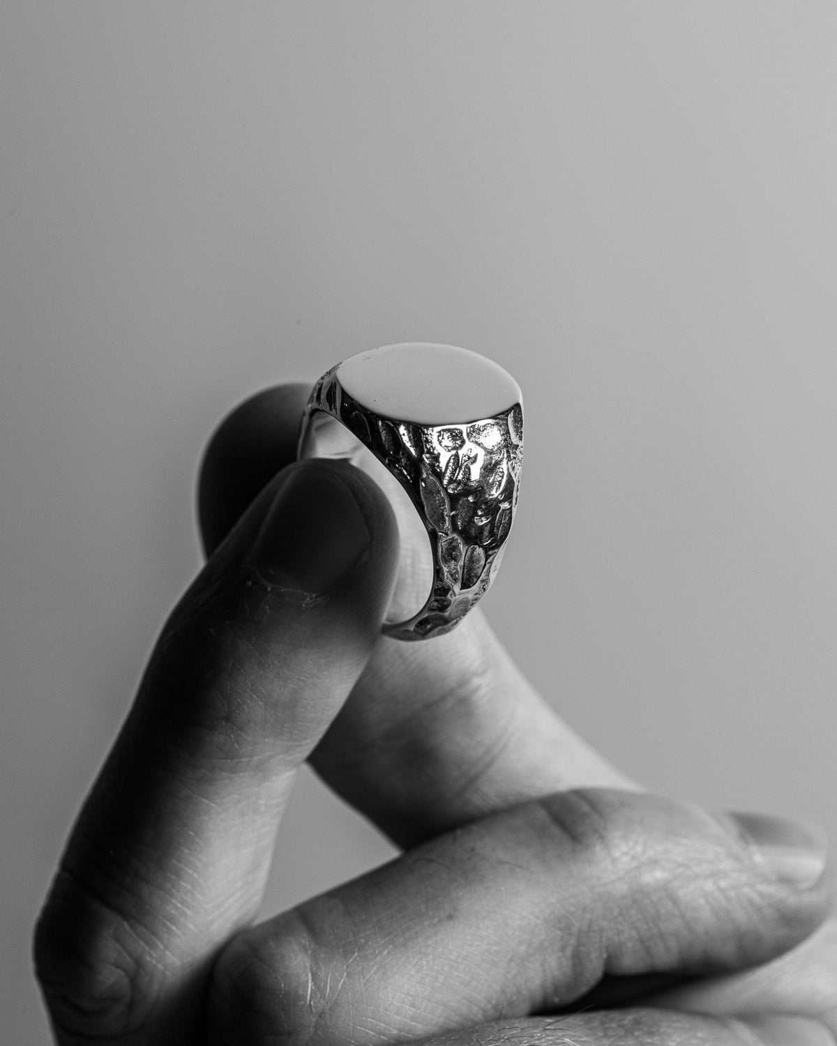Close-up of the Jasper 3.0 Ring handcrafted from solid 925 sterling silver with an organic textured finish.