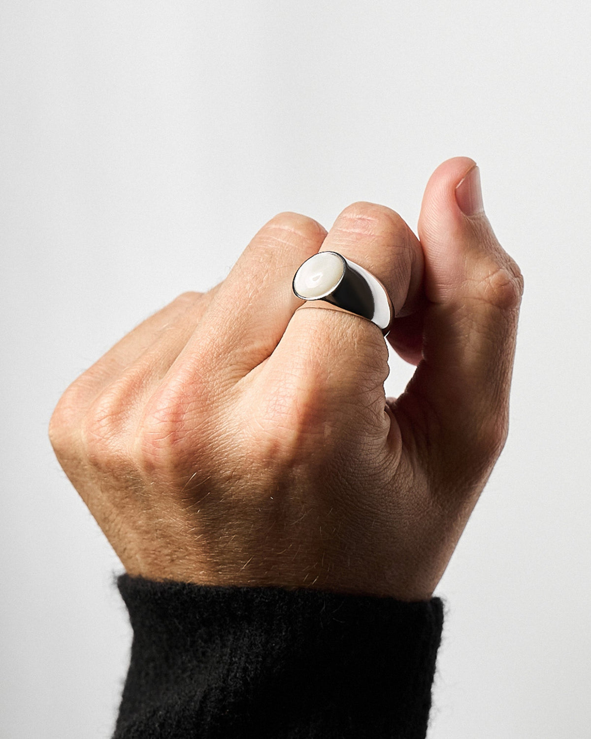 Close-up of the M.O.P Ring featuring genuine mother of pearl set in solid 925 sterling silver.
