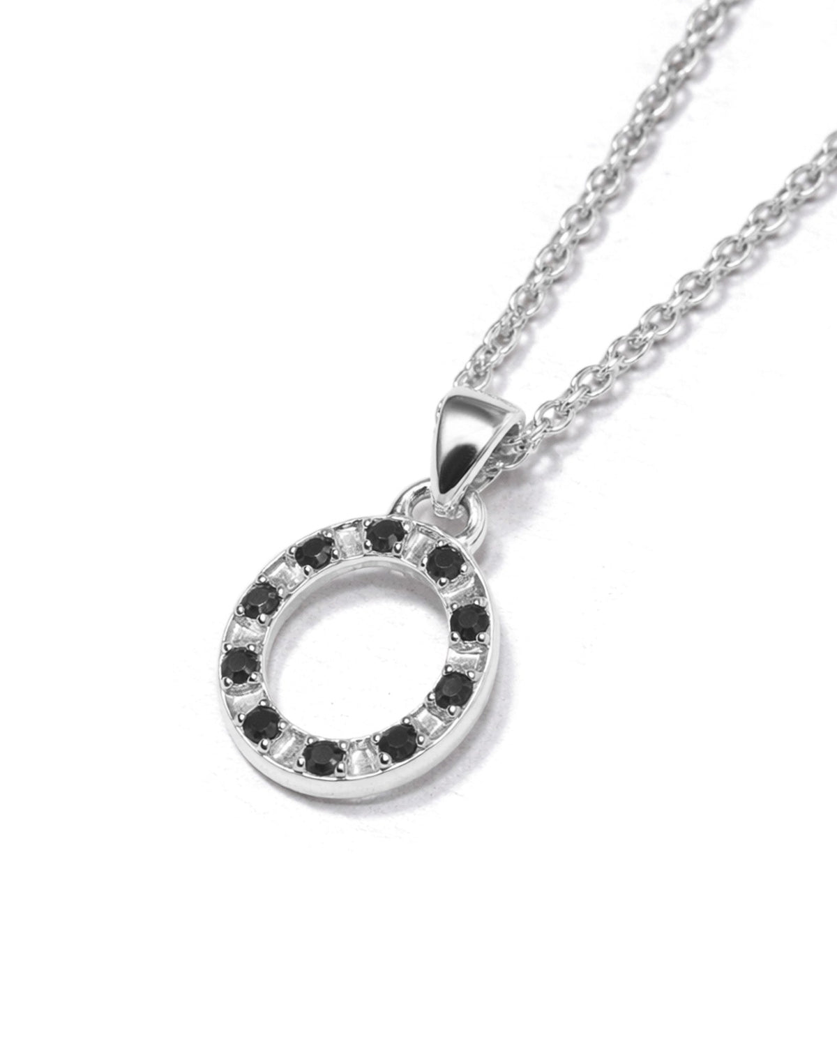 Octavia Pendant handcrafted from solid 925 sterling silver featuring black stones on a sterling silver necklace.
