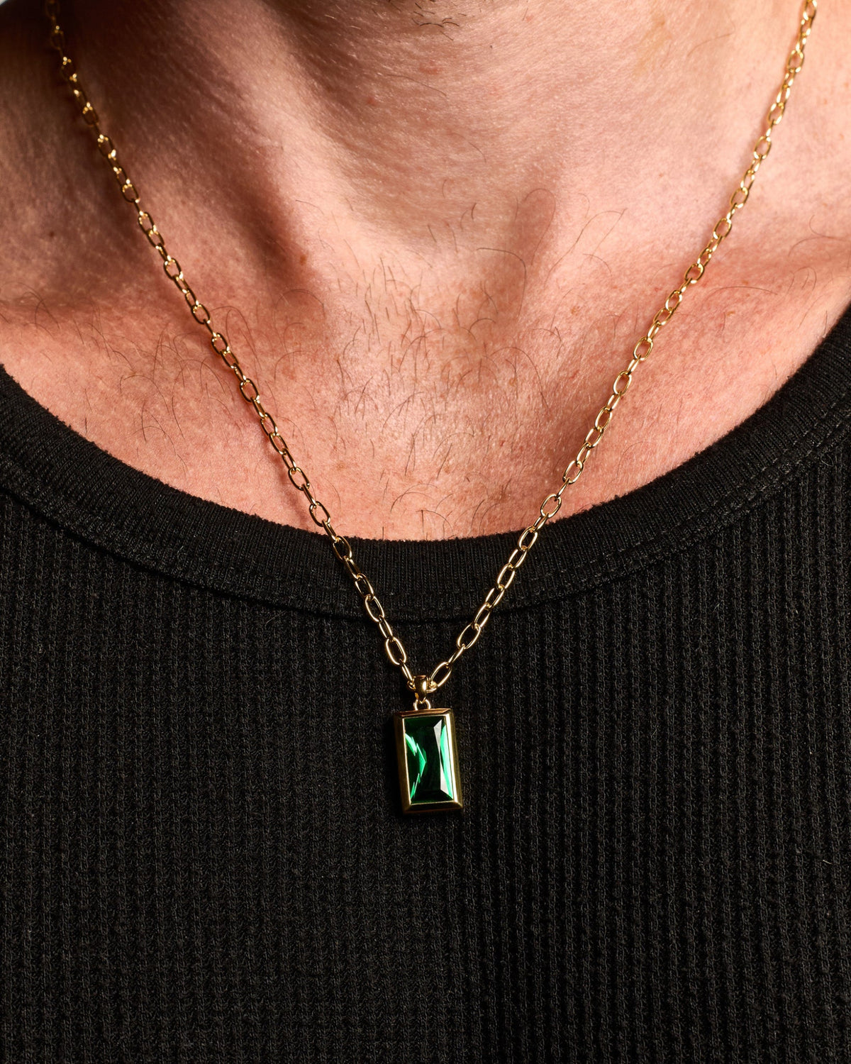 Model wearing the Sona Emerald Gold Pendant handcrafted from solid 925 sterling silver with a premium 3.5 micron 18K gold vermeil finish.