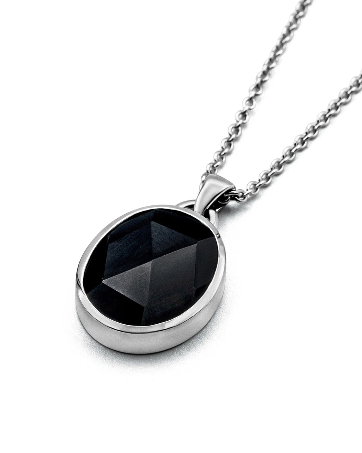 Suki Black Onyx Pendant handcrafted from solid 925 sterling silver featuring a faceted black onyx stone.