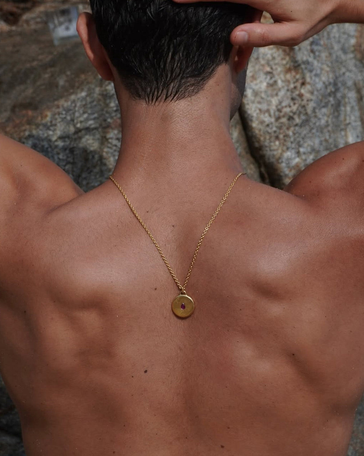 Model wearing the Teardrop Gold Pendant handcrafted from solid 925 sterling silver with a premium 3.5 micron 18K gold vermeil finish.
