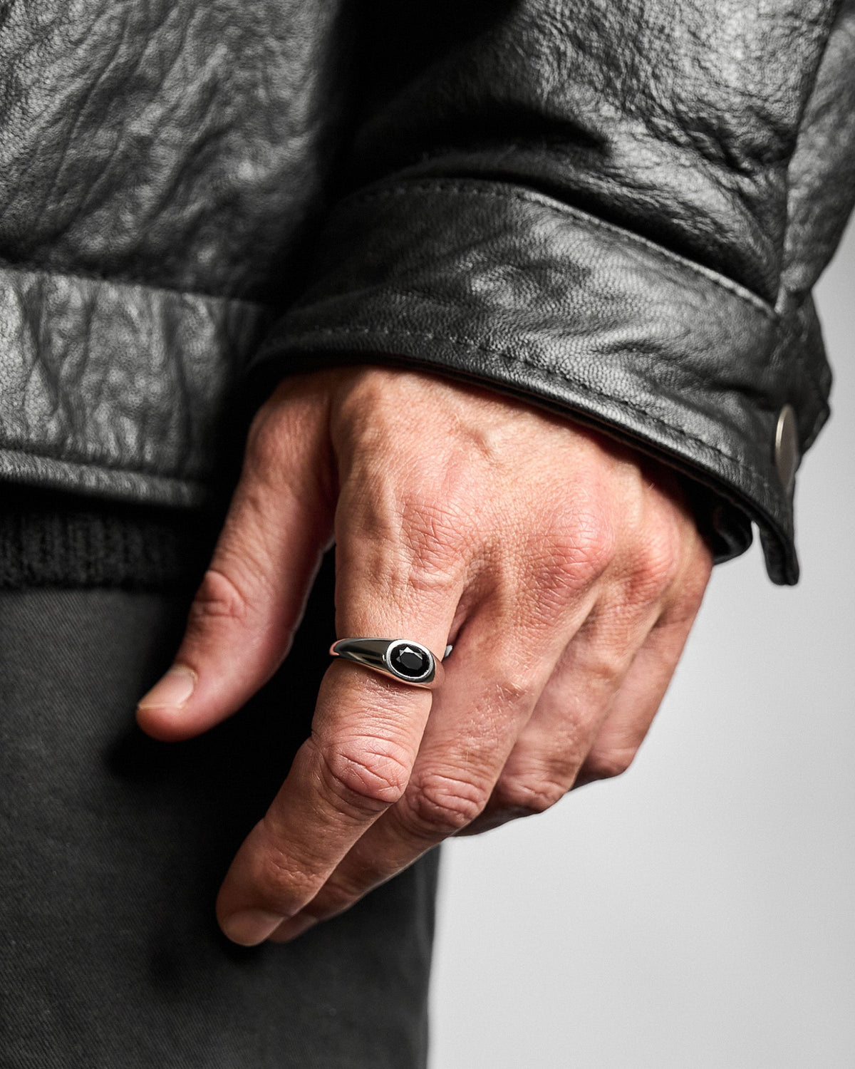 Close-up of the Yuki Black Onyx Ring featuring genuine black onyx set in solid 925 sterling silver.