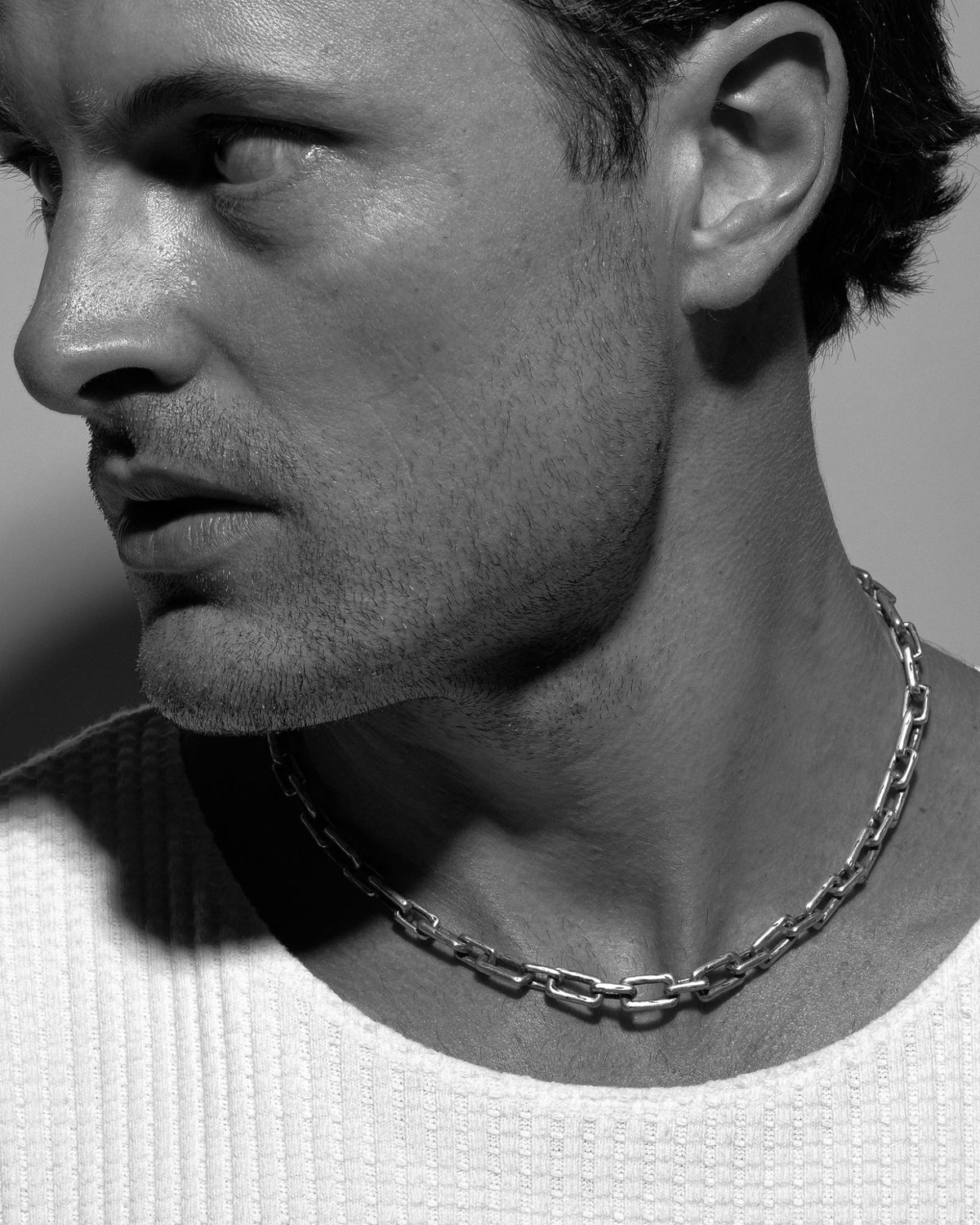 Close-up of the Curtis Necklace handcrafted from solid 925 sterling silver.