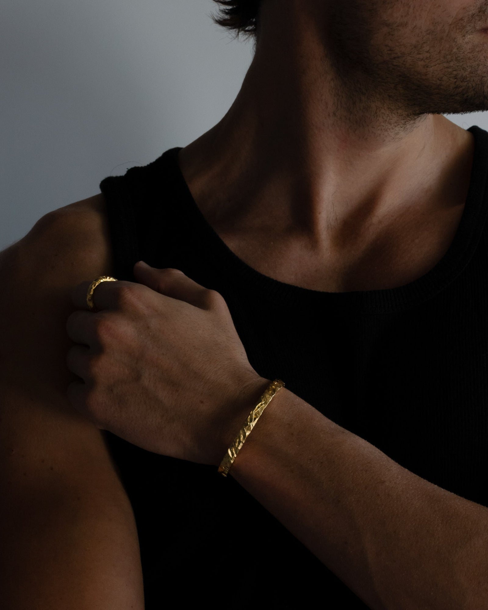 Jasper cuff bracelet worn on a model's wrist 2
